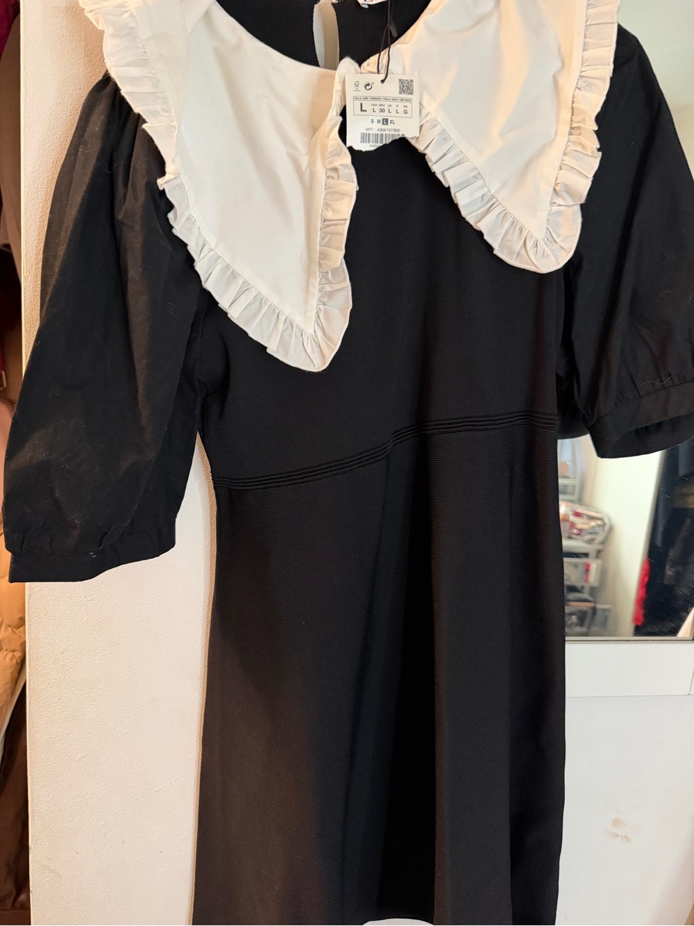 Zara Black Dress with White Ruffle Collar